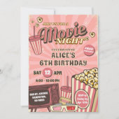 Roze Retro Outdoor Film Night Verjaardag Meisje Kaart (Voorkant)