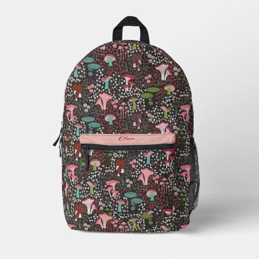 Roze Retro Paddestoel Bedrukte Rugzak (Voorkant)