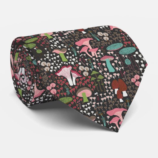 Roze Retro Paddestoel Stropdas (Opgerold)