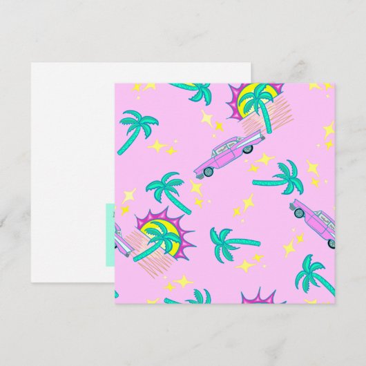 Roze retro palmbomen en auto kaart (Voorkant / Achterkant)