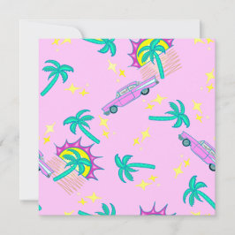 Roze retro palmbomen en auto kaart
