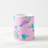 Roze retro palmbomen en auto koffiemok (Center)