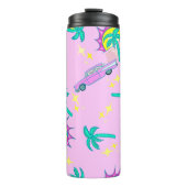 Roze retro palmbomen en auto thermosbeker (Voorkant)