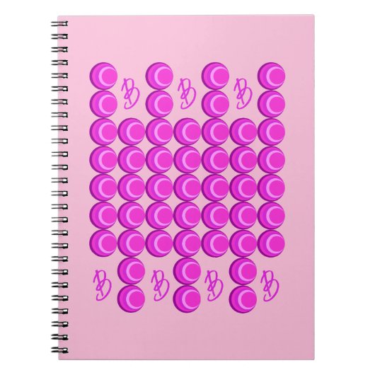 Roze retro patroon in trendy stijl met monogram notitieboek (Voorkant)