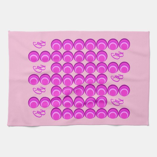 Roze retro patroon in trendy stijl met monogram theedoek (Horizontaal)