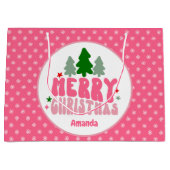 Roze Retro Persoonlijke Kerstmis Groot Cadeauzakje (Voorkant)