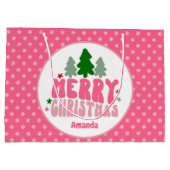 Roze Retro Persoonlijke Kerstmis Groot Cadeauzakje (Achterkant)