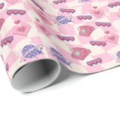 Roze Retro Pixel Hart Cadeaupapier  (Rol Hoek)