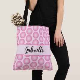 Roze Retro Polka Dot Naam Script Typografie Tote Bag