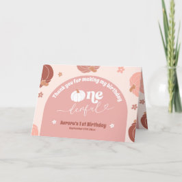 Roze Retro Pompoen 1e Verjaardag Opgevouwen Dank u Bedankkaart