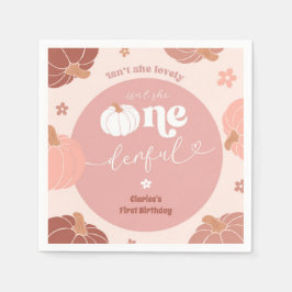 Roze Retro Pompoen 1e Verjaardag Papieren Servet