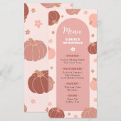 Roze Retro Pompoen Boho Eerste Verjaardag Menu (Voorkant / Achterkant)