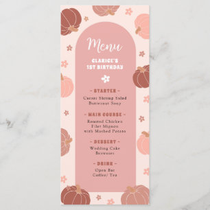 Roze Retro Pompoen Boho Eerste Verjaardag Menu