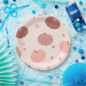 Roze Retro Pompoen Eerste Verjaardag Papier Bord (Feest)