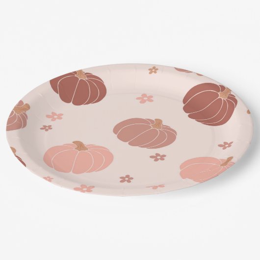 Roze Retro Pompoen Eerste Verjaardag Papier Bord (Gekanteld)