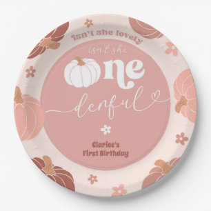 Roze Retro Pompoen Eerste Verjaardag Papieren Bord
