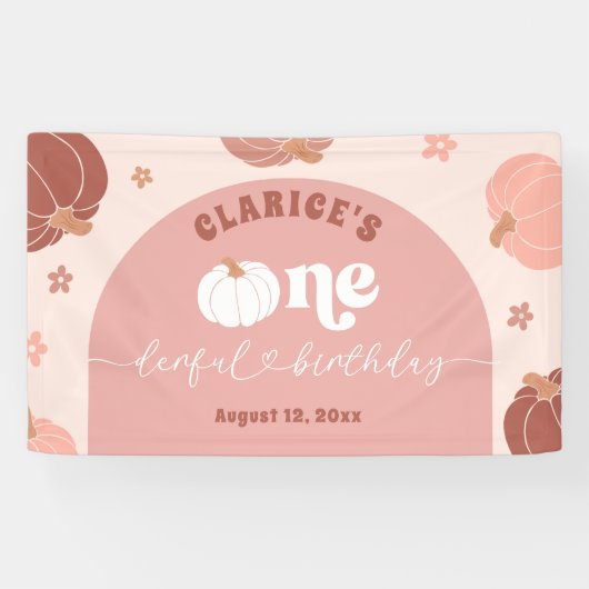Roze Retro Pompoen Verjaardag Grote Banner (Horizontaal)