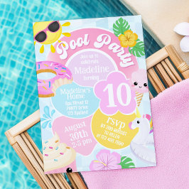 Roze Retro Pool Party Verjaardag Uitnodiging