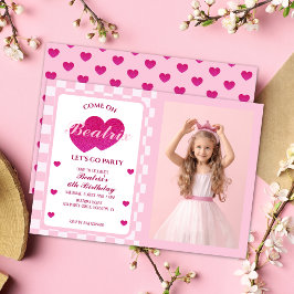 Roze Retro Pop Foto Verjaardag Kaart