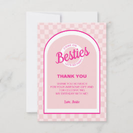 Roze retro pop laat feestverjaardag gaan bedankkaart