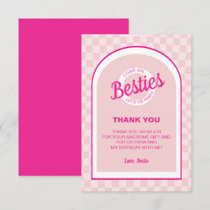 Roze retro pop laat feestverjaardag gaan bedankkaart