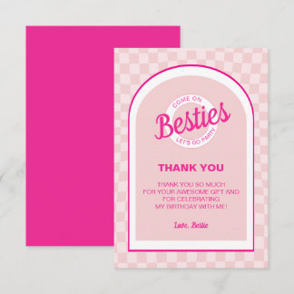 Roze retro pop laat feestverjaardag gaan bedankkaart