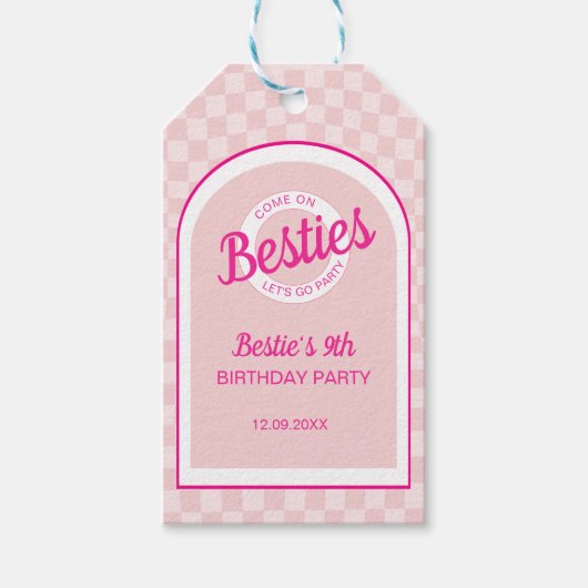 Roze retro pop laat feestverjaardag gaan cadeaulabel (Voorkant)