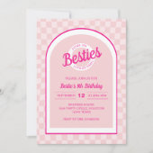 Roze retro pop laat feestverjaardag gaan kaart (Voorkant)