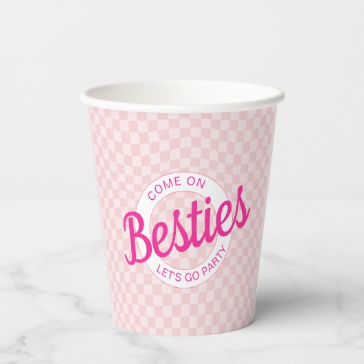 Roze retro pop laat feestverjaardag gaan papieren bekers (Achterkant)