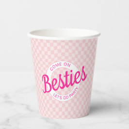 Roze retro pop laat feestverjaardag gaan papieren bekers