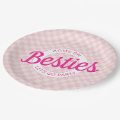 Roze retro pop laat feestverjaardag gaan papieren bordje (Gekanteld)