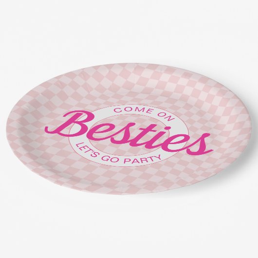 Roze retro pop laat feestverjaardag gaan papieren bordje (Gekanteld)