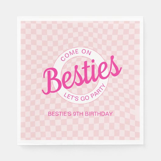 Roze retro pop laat feestverjaardag gaan servet (Voorkant)