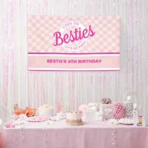 Roze retro pop laat feestverjaardag gaan spandoek