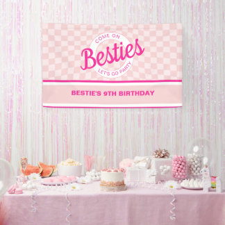 Roze retro pop laat feestverjaardag gaan spandoek