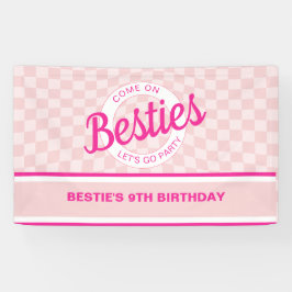 Roze retro pop laat feestverjaardag gaan spandoek