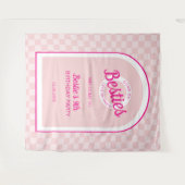 Roze retro pop laat feestverjaardag gaan wandkleed (Voorkant (horizontaal))