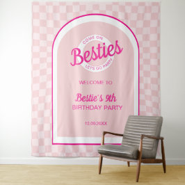 Roze retro pop laat feestverjaardag gaan wandkleed