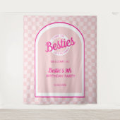 Roze retro pop laat feestverjaardag gaan wandkleed (Voorkant)