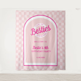 Roze retro pop laat feestverjaardag gaan wandkleed