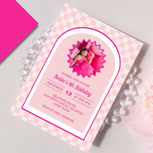 Roze retro pop laat verjaardagsfoto gaan kaart