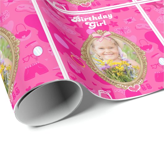 Roze Retro Pop Verjaardagsfeestje Cadeaupapier (Rol Hoek)