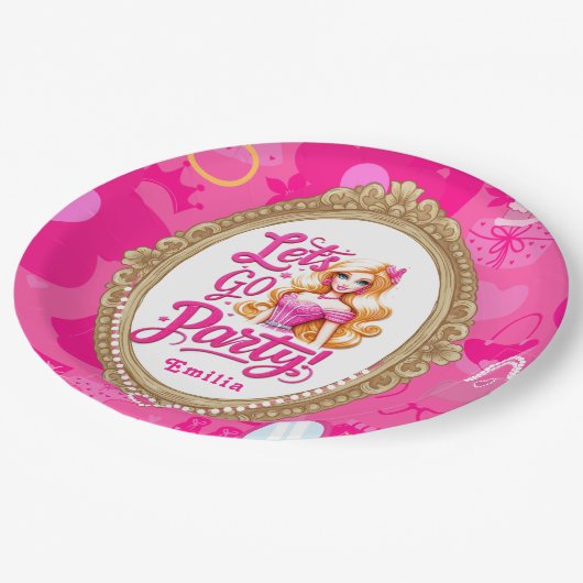 Roze Retro Pop Verjaardagsfeestje Papieren Bordje (Gekanteld)