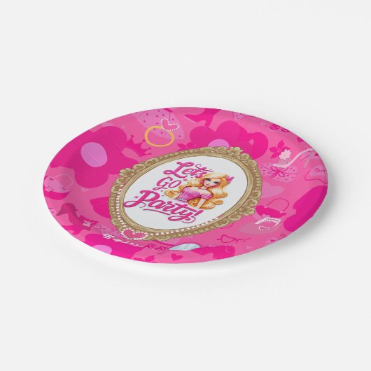 Roze Retro Pop Verjaardagsfeestje Papieren Bordje (Gekanteld)