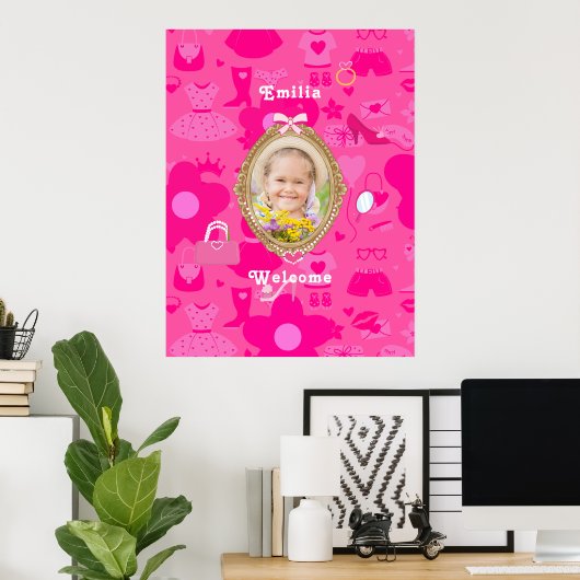 Roze Retro Pop Verjaardagsfeestje Poster (Thuiskantoor)