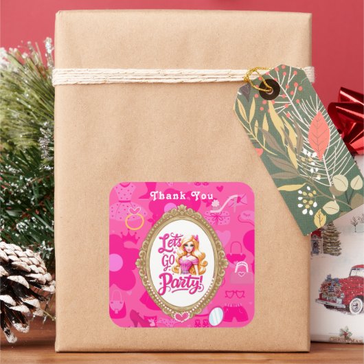 Roze Retro Pop Verjaardagsfeestje Vierkante Sticker (Feestdagen)