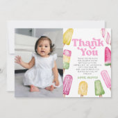 Roze Retro Popsicle Custom Afbeelding Verjaardagsf Bedankkaart (Voorkant)
