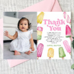 Roze Retro Popsicle Custom Afbeelding Verjaardagsf Bedankkaart<br><div class="desc">Dit is een Roze Groen Geel Retro Popsicle Custom Afbeelding Foto Verjaardagsfeestje Dank u kaart!</div>