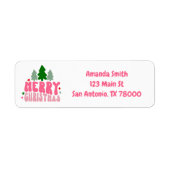 Roze Retro Prettig Kerst Retouradres Etiket (Voorkant)