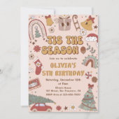 Roze Retro Regenboog Kerstboom Verjaardag Kaart (Voorkant)